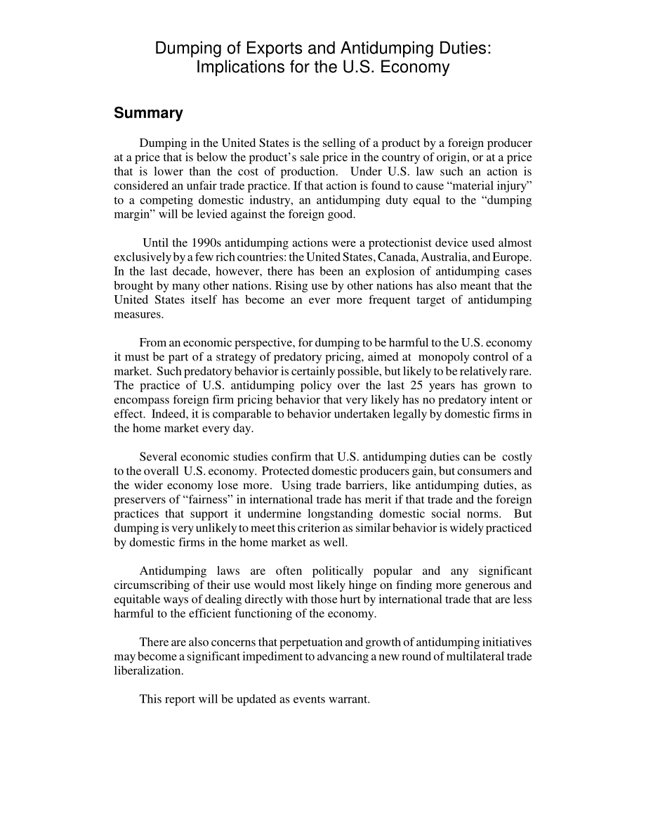 [20041123]RL31468_出口倾销和反倾销税：对美国经济的影响.pdf_第2页