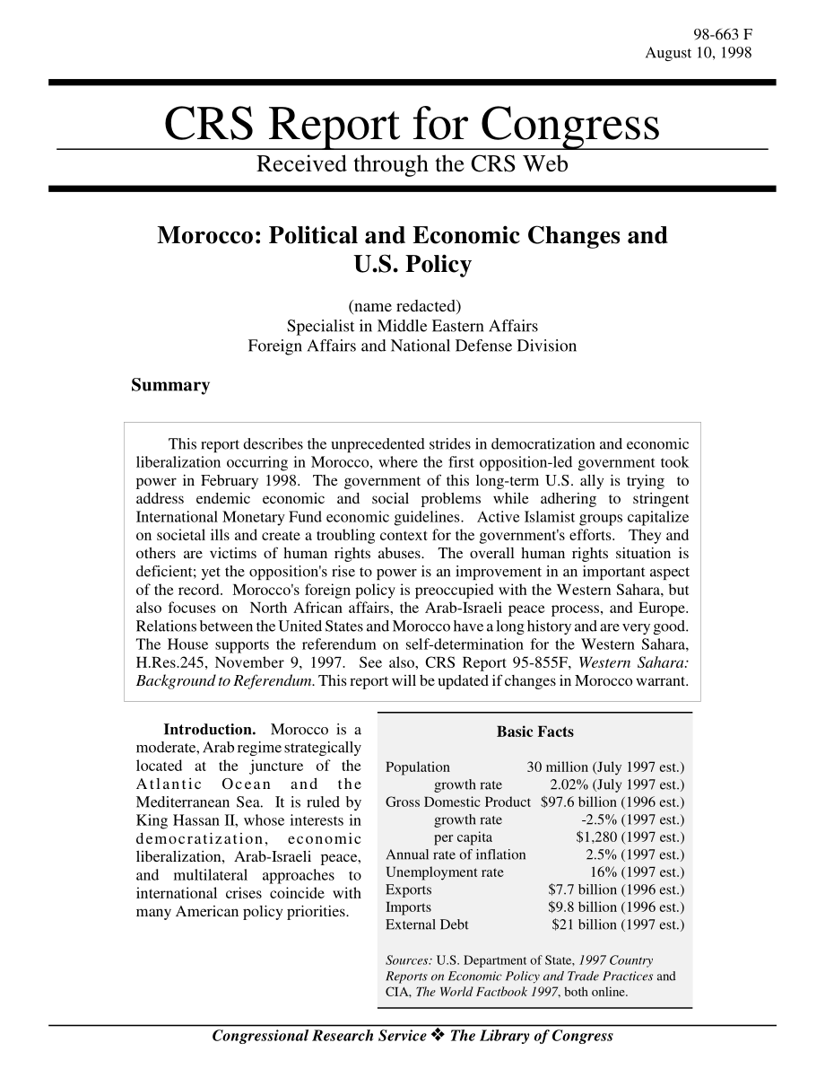 [19980810]98-663_摩洛哥：政治和经济变化与美国政策.pdf_第1页