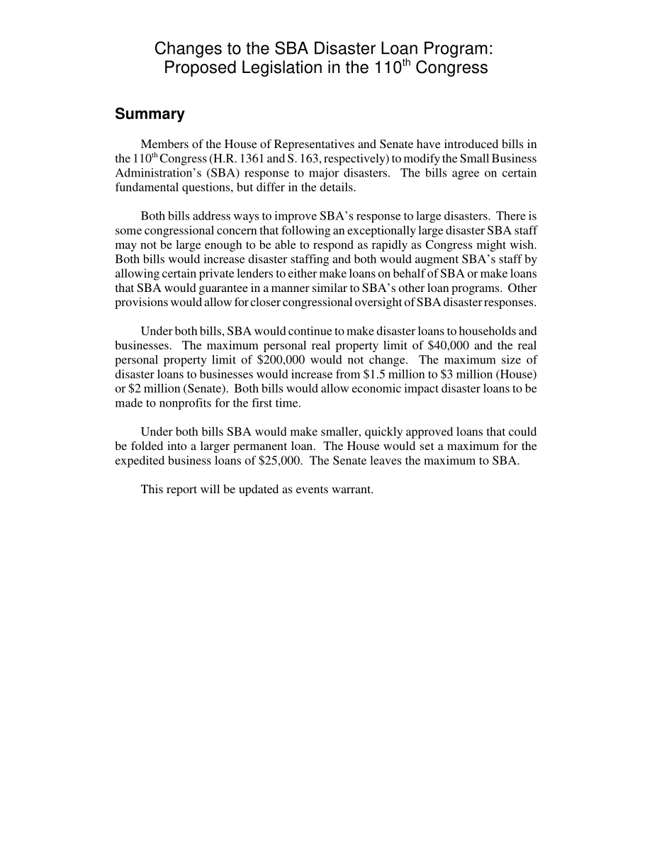 [20080212]RL34058_SBA灾难贷款计划的变更：第110届国会拟议立法.pdf_第2页