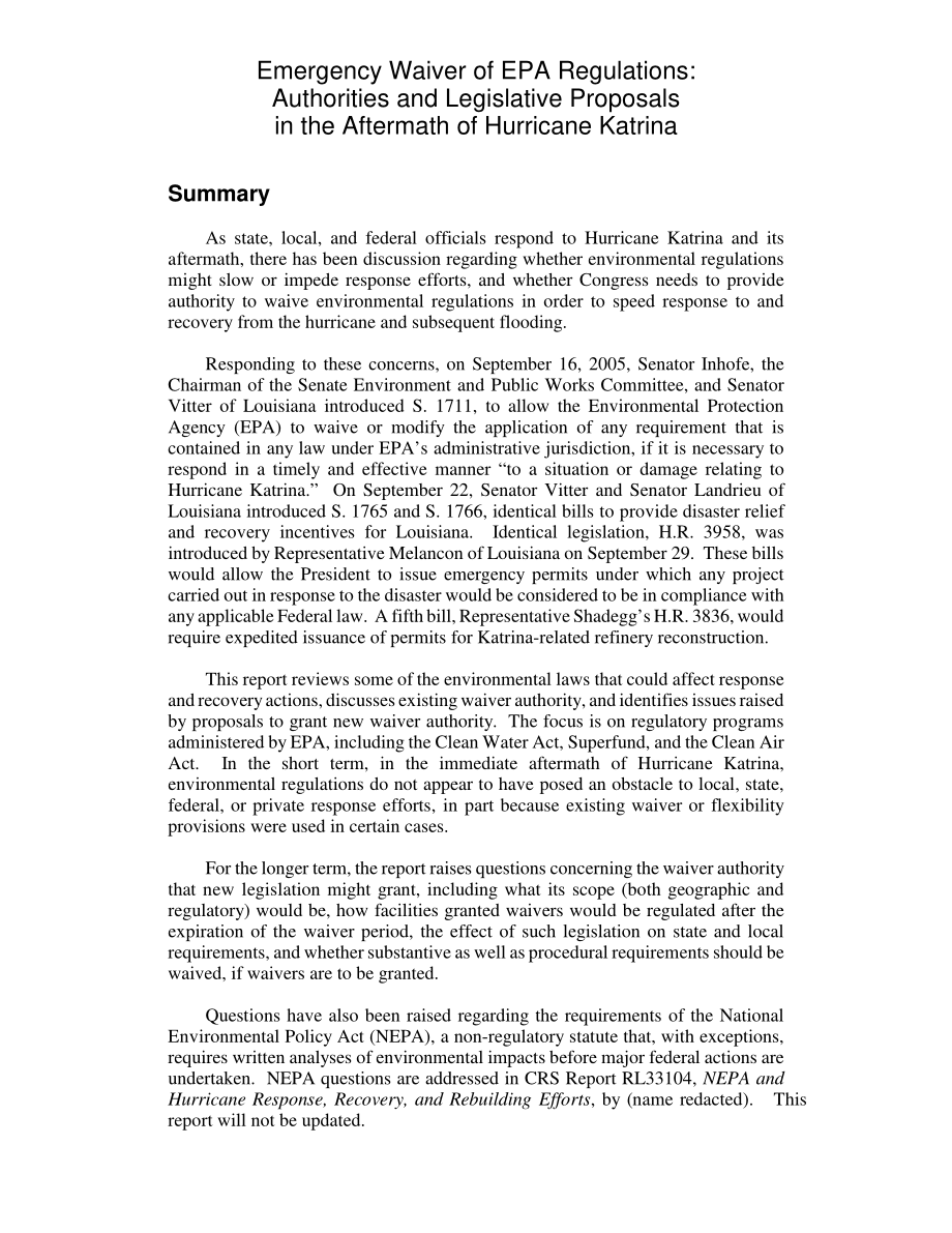 [20060214]RL33107_紧急豁免EPA法规：卡特里娜飓风后的当局和立法建议.pdf_第2页
