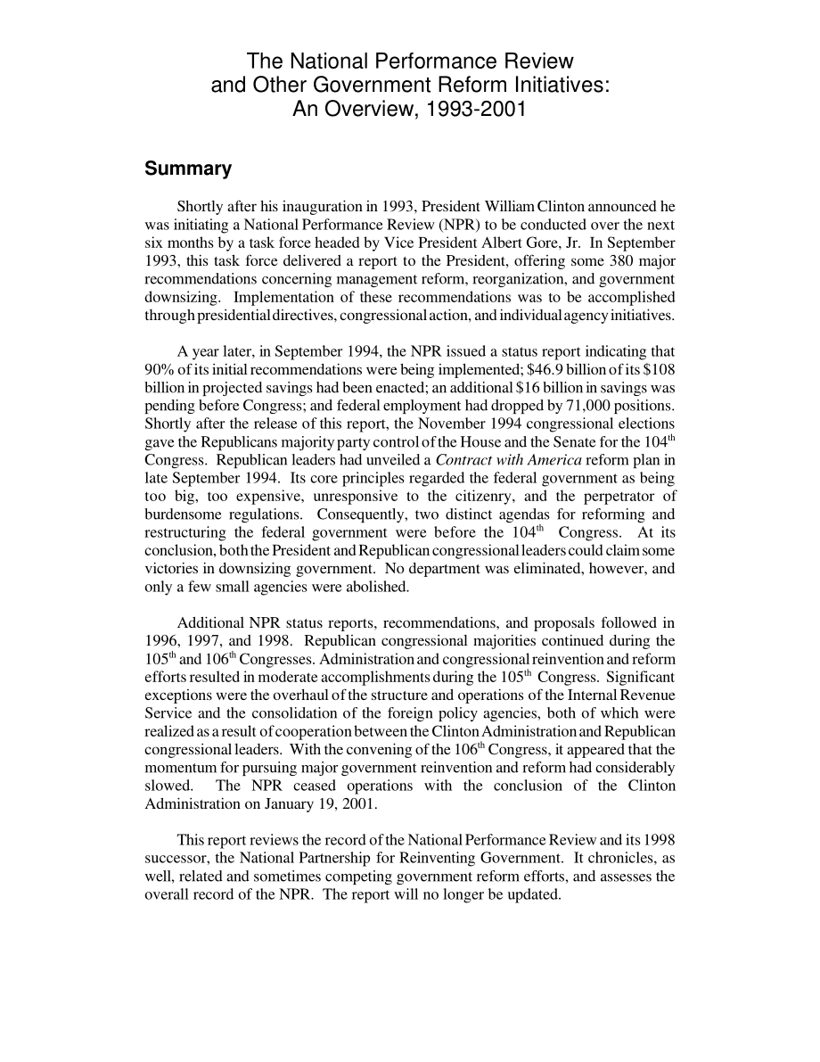 [20010604]RL30596_国家绩效审查和其他政府改革举措：1993-2001年概览.pdf_第2页