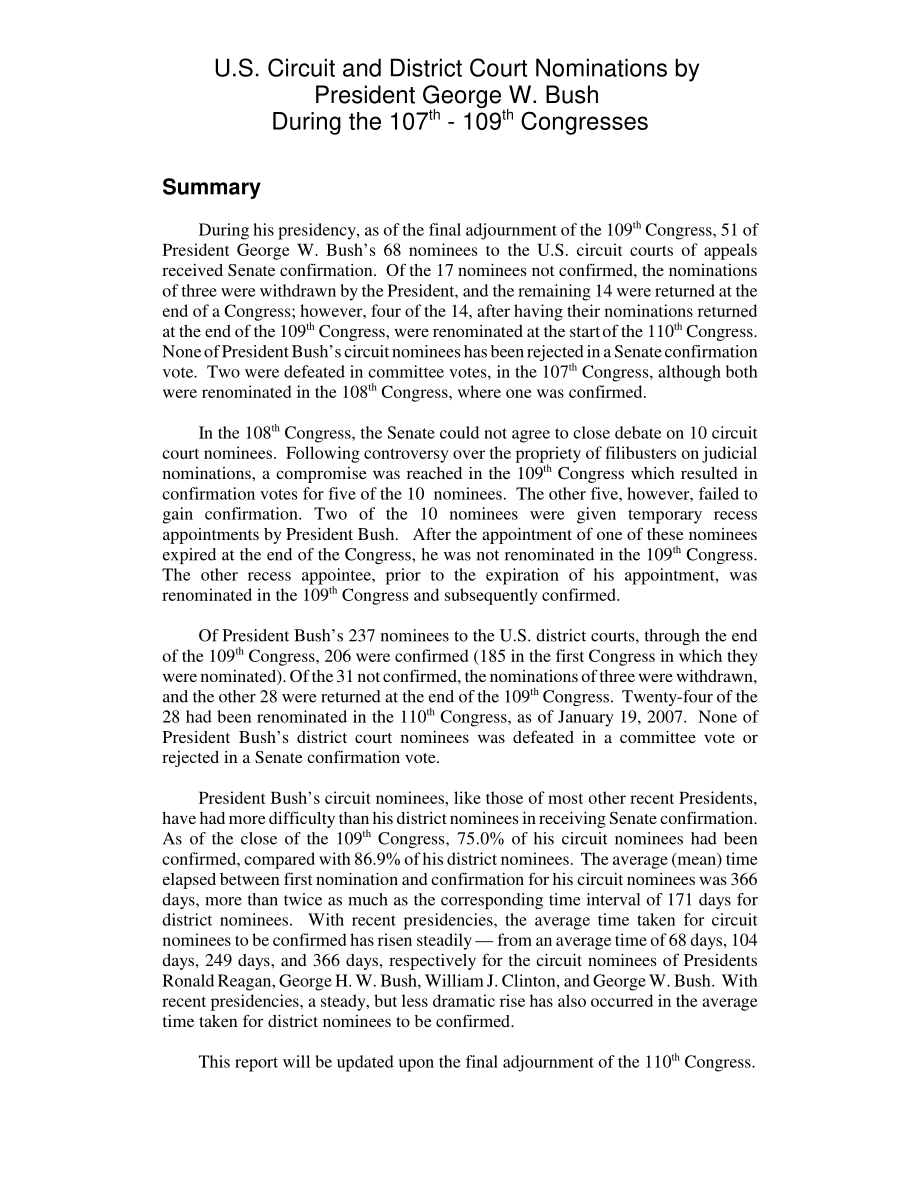 [20070123]RL31868_乔治·W·布什总统在第107-109届国会期间提名的美国巡回法院和地区法院.pdf_第2页