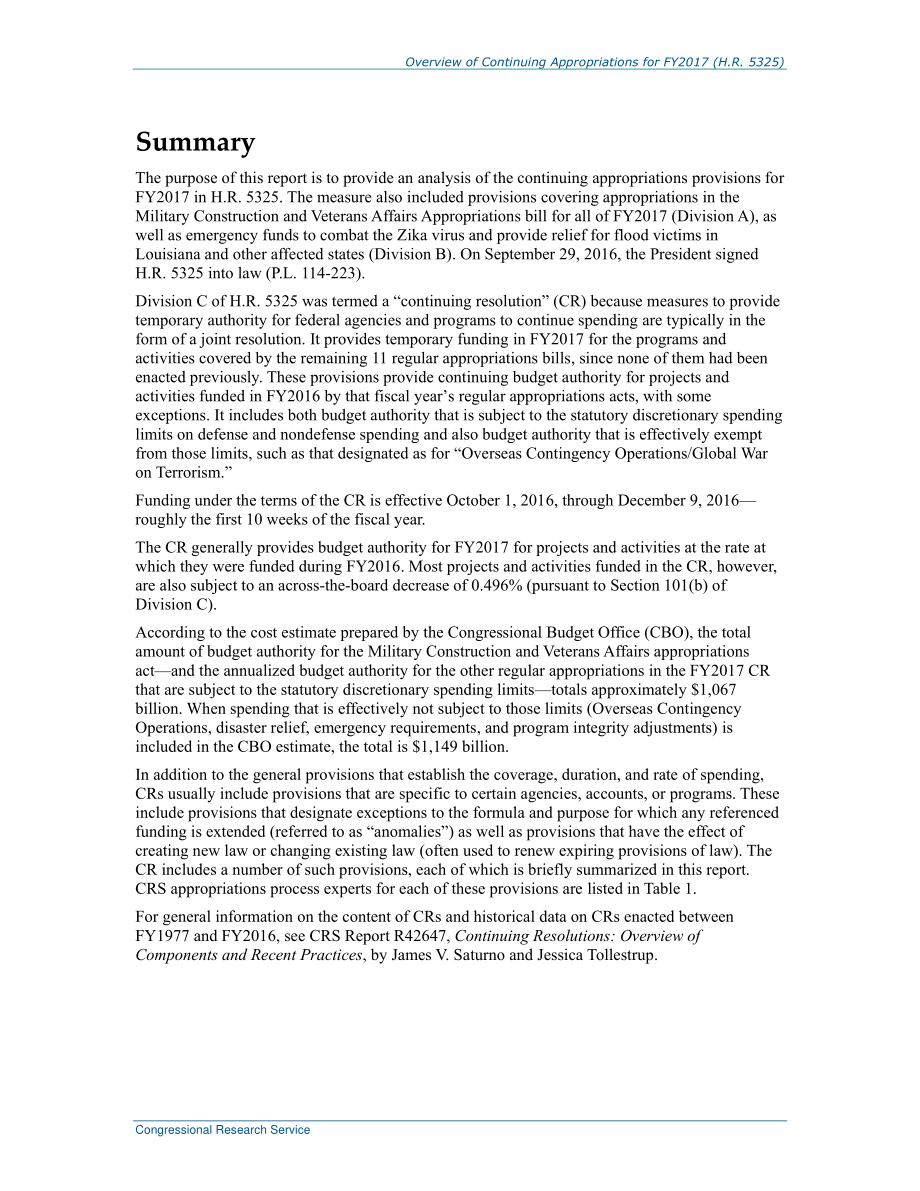 [20161013]R44653_2017财年持续拨款概述（H.R.5325).pdf_第2页