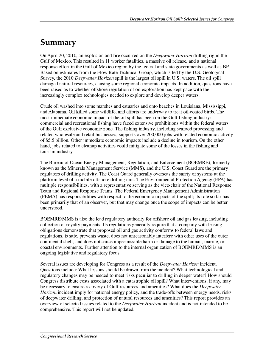 [20100731]R41262_深水地平线漏油：国会选定议题.pdf_第2页
