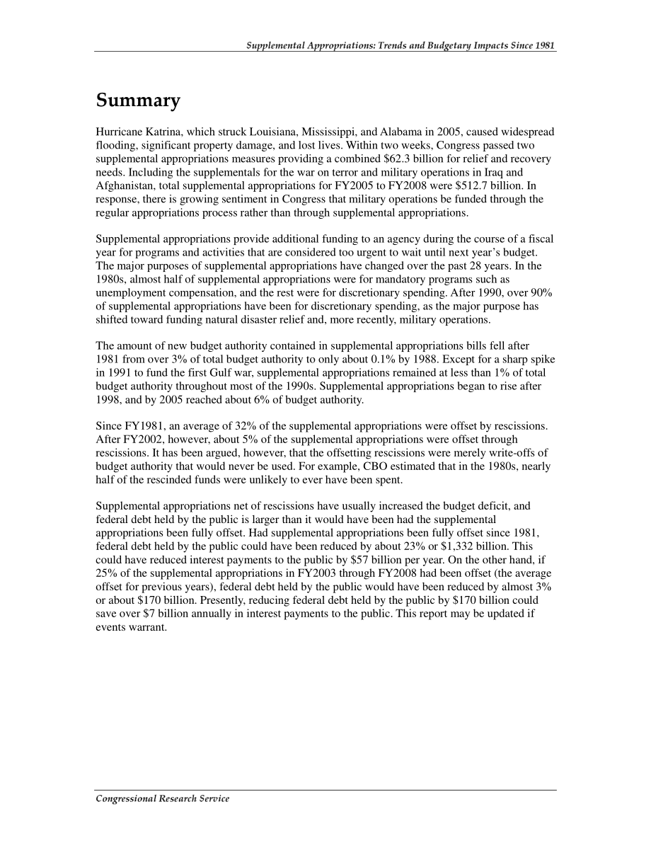 [20090102]RL33134_追加拨款：1981年以来的趋势和预算影响.pdf_第2页