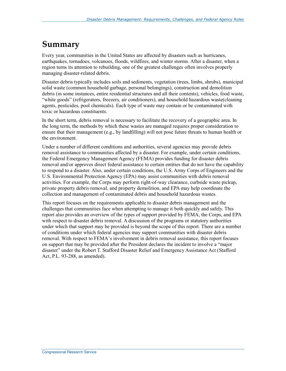 [20170906]R44941_灾害碎片管理：要求、挑战和联邦机构角色 .pdf_第2页