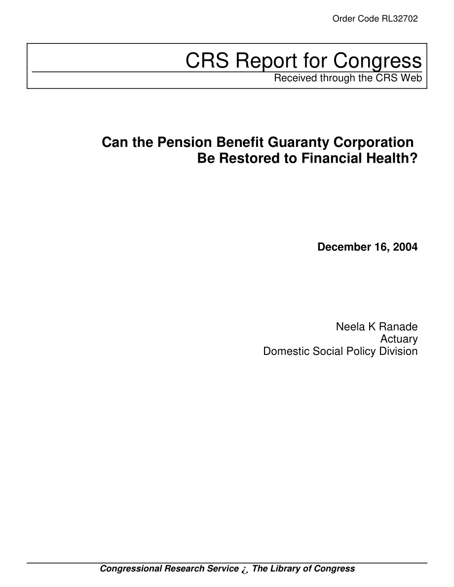 [20041216]RL32702_养老金福利担保公司能否恢复财务健康？.pdf_第1页