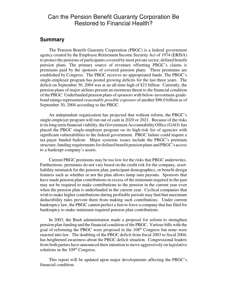 [20041216]RL32702_养老金福利担保公司能否恢复财务健康？.pdf_第2页