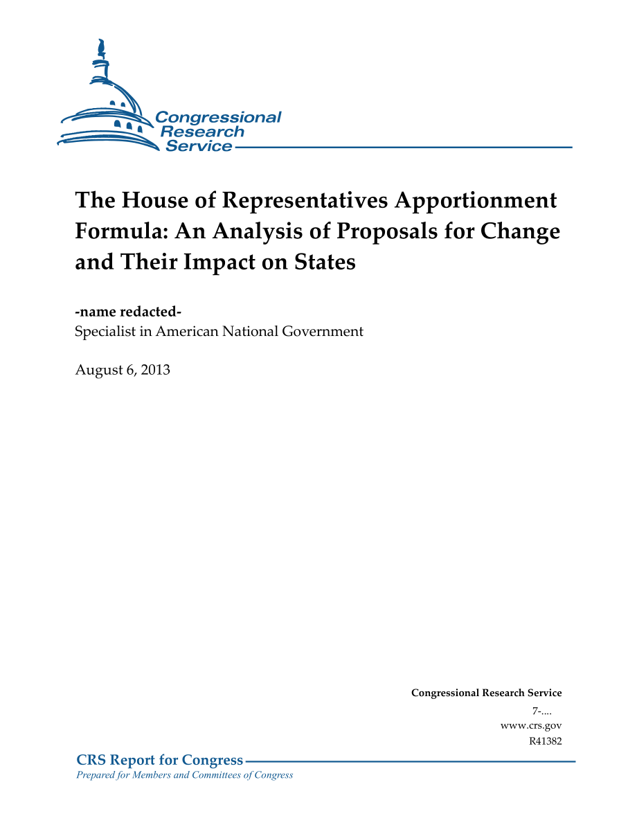 [20130806]R41382_众议院分配公式：分析变革提案及其对各国的影响.pdf_第1页