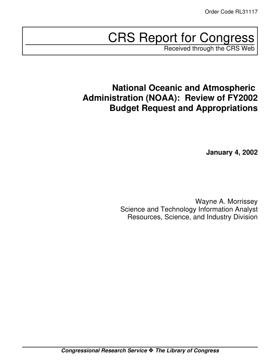 [20020104]RL31117_国家海洋和大气管理局（NOAA）：审查2002财政年度预算请求和拨款.pdf_第1页