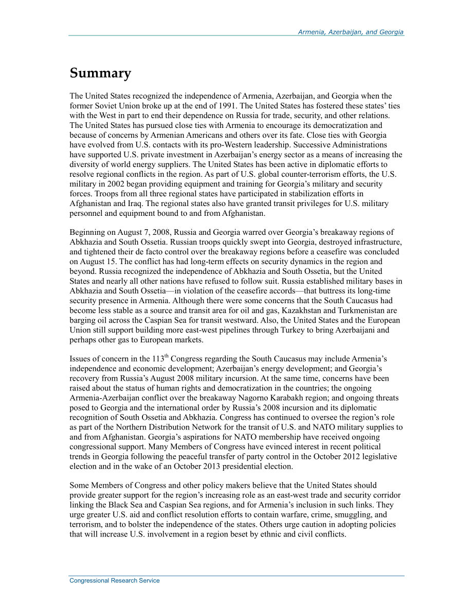 [20140402]RL33453_亚美尼亚、阿塞拜疆和格鲁吉亚：政治发展和对美国利益的影响.pdf_第2页