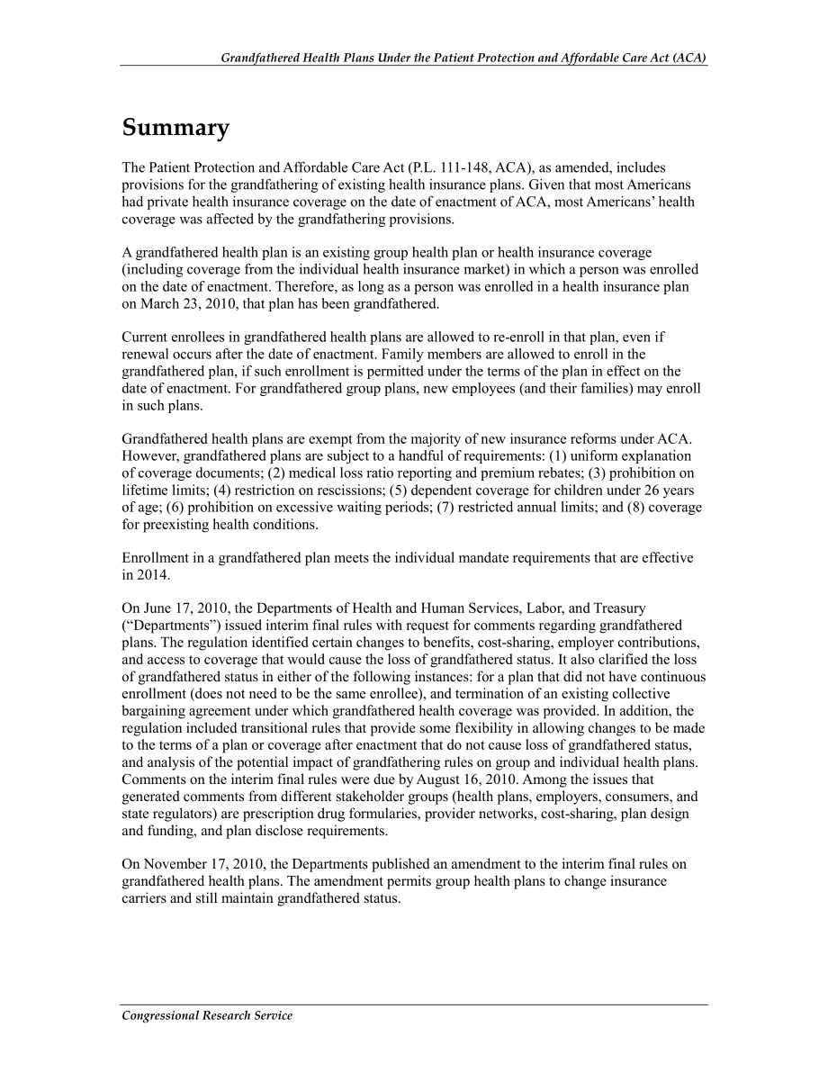 [20120123]R41166_《患者保护和平价医疗法案》（ACA）下的祖父健康计划.pdf_第2页