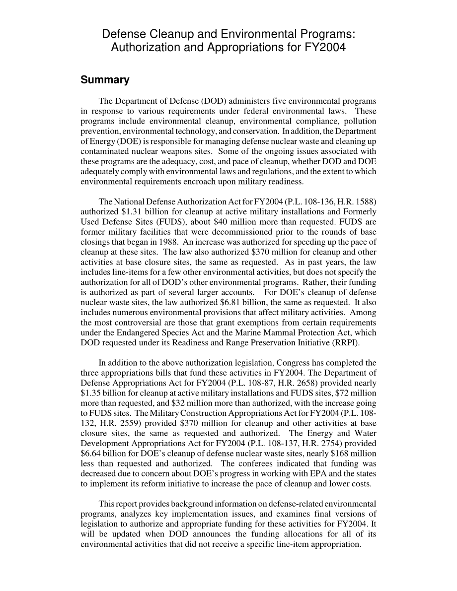 [20040105]RL32183_国防清理和环境计划：2004财年的授权和拨款.pdf_第2页