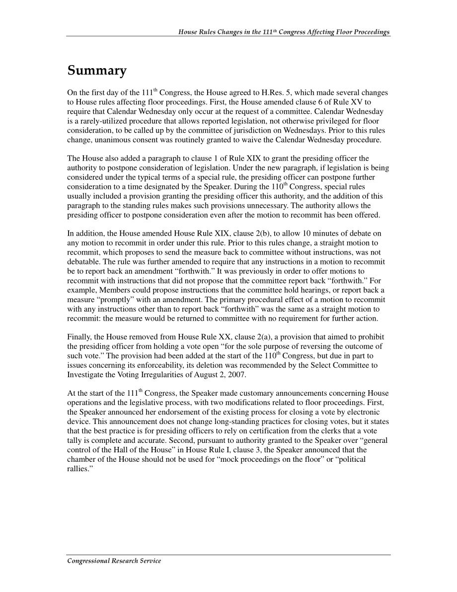 [20090413]R40509_第111届国会众议院规则的变化影响了会议议程.pdf_第2页