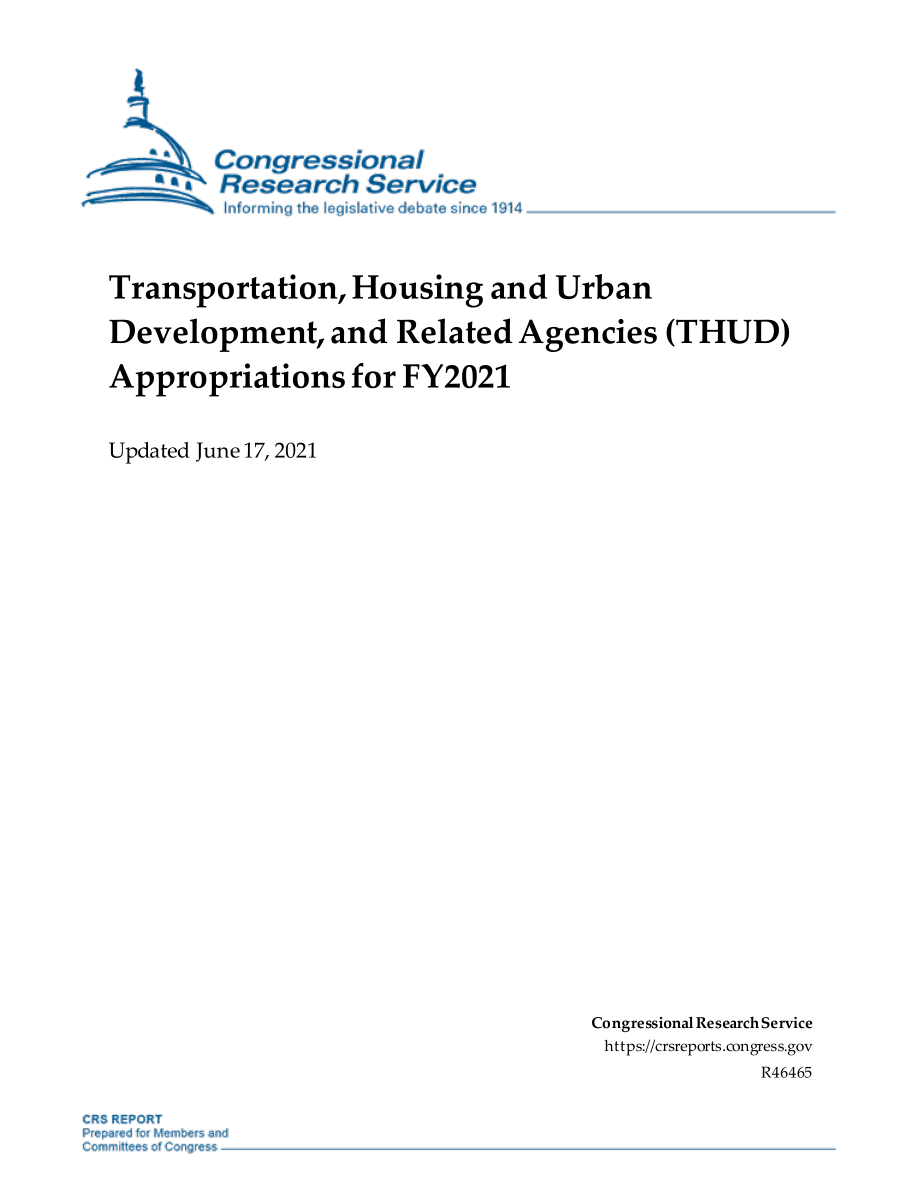 [20210617]R46465_2021财年交通、住房和城市发展及相关机构（THUD）拨款.pdf_第1页