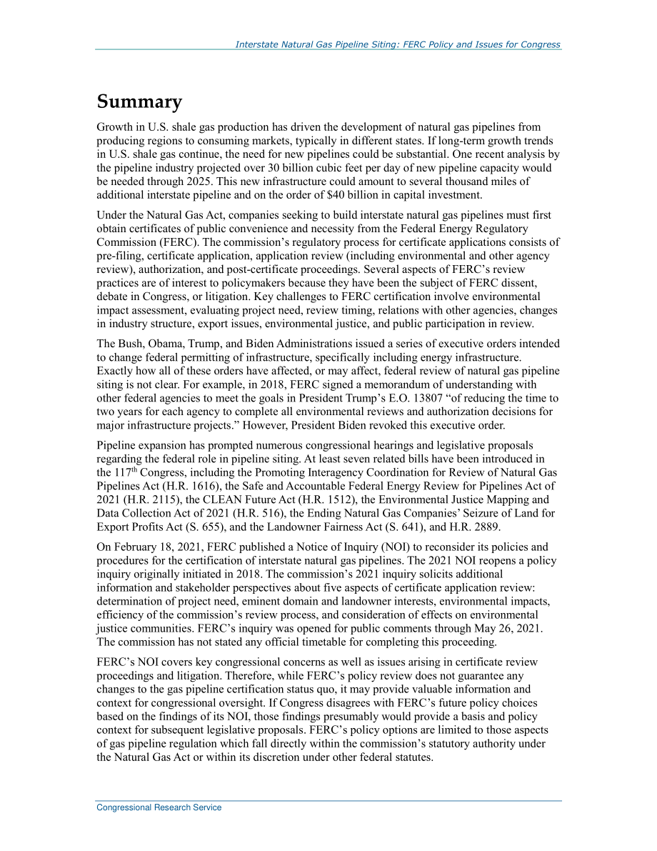 [20210527]R45239_州际天然气管道选址：FERC政策和国会议题.pdf_第2页