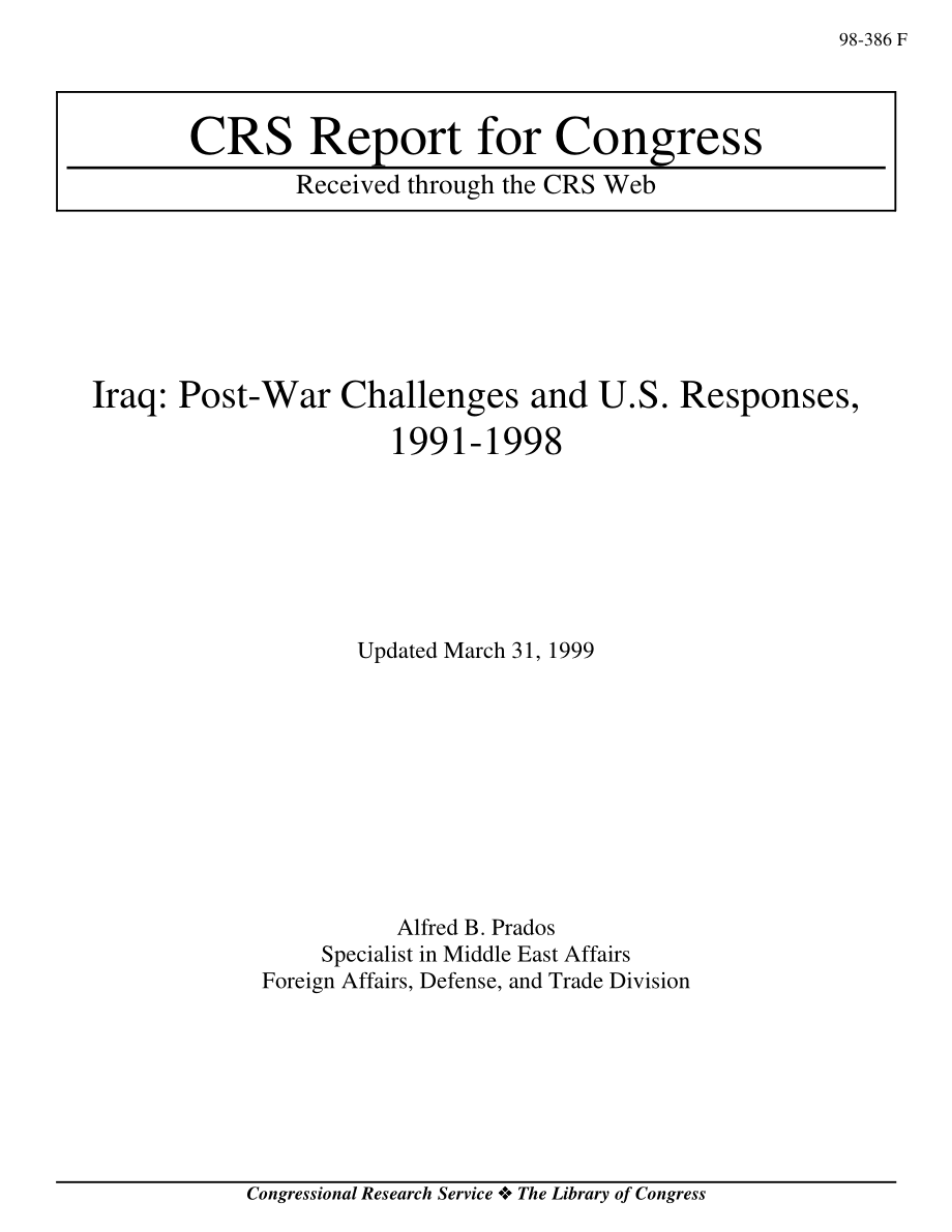 [19990331]98-386_伊拉克：1991-1998年战后的挑战和美国的应对措施.pdf_第1页
