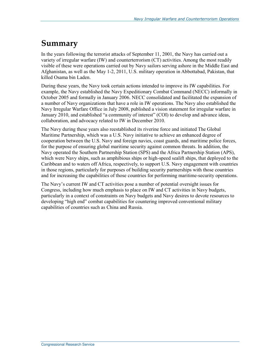 [20191217]RS22373_海军非正规战争和反恐行动：国会背景和议题.pdf_第2页