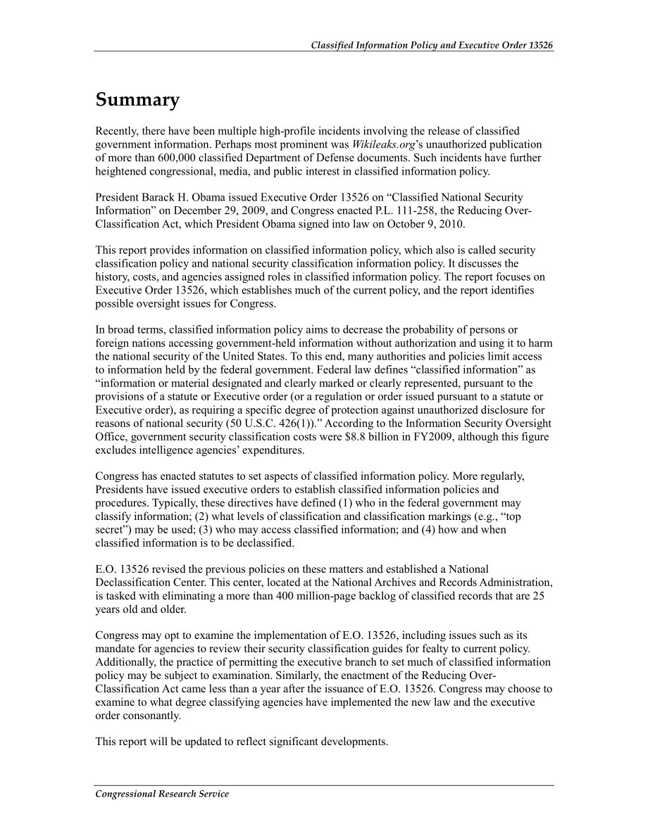 [20101210]R41528_机密信息政策和行政命令13526.pdf_第2页