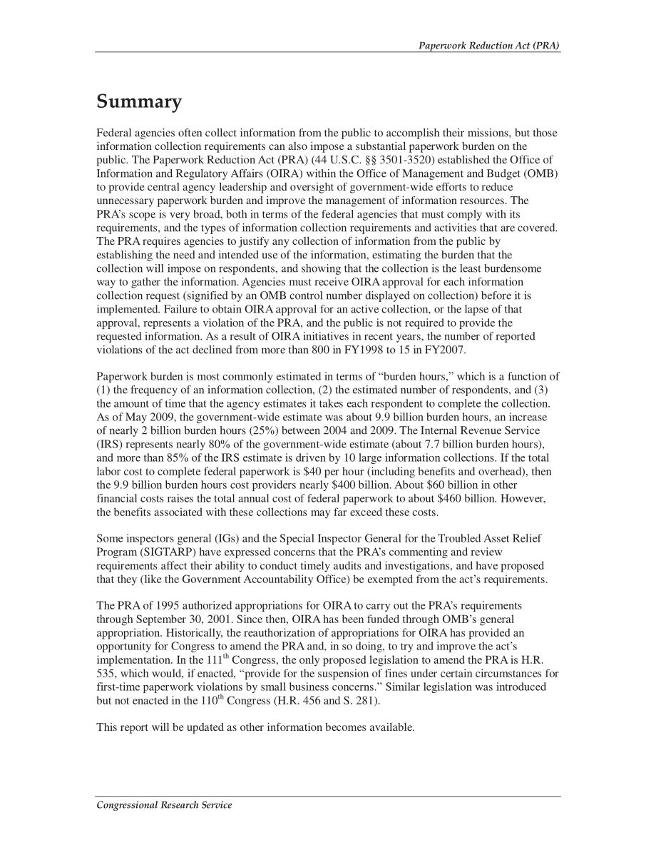 [20090615]R40636_文书减少法（PRA）：OMB和机构的责任和负担估计.pdf_第2页