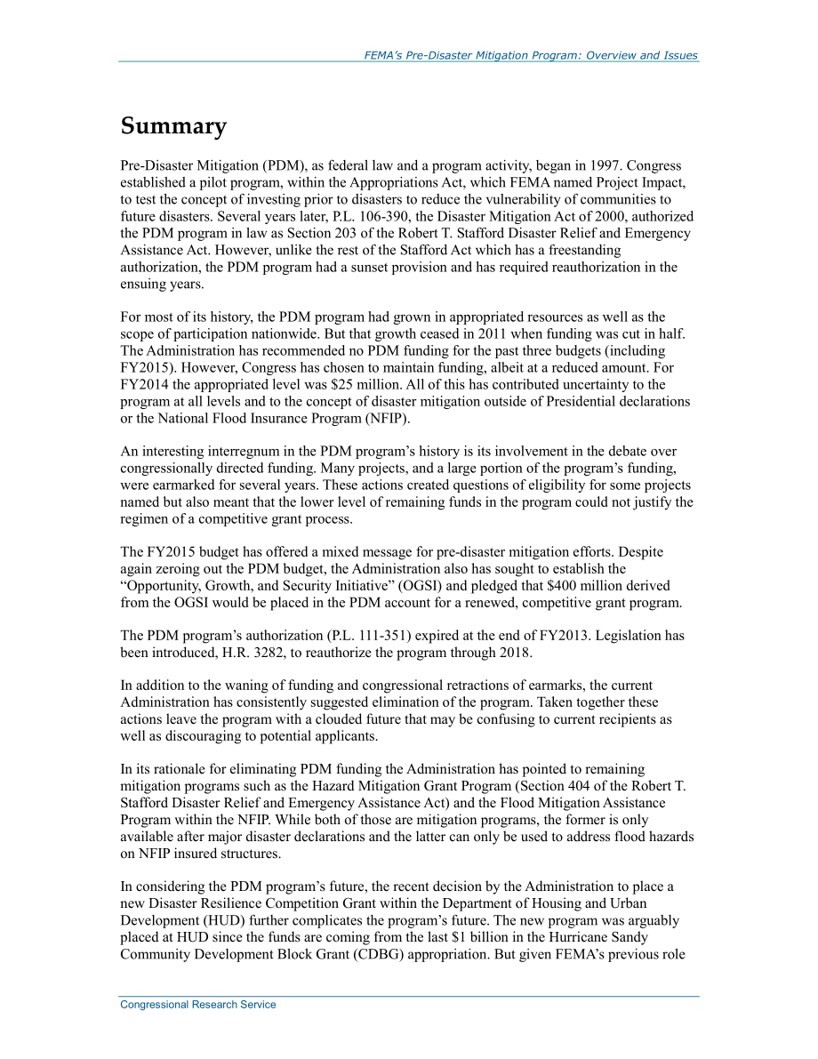 [20140827]RL34537_联邦应急管理局的灾前减灾计划：概述和问题.pdf_第2页