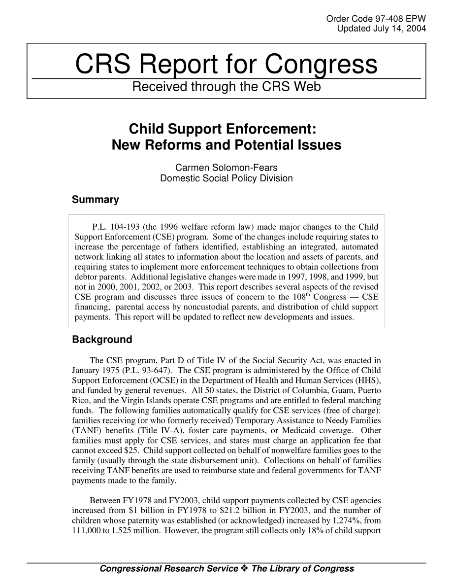 [20040714]97-408_儿童抚养强制执行：新的改革和潜在问题.pdf_第1页
