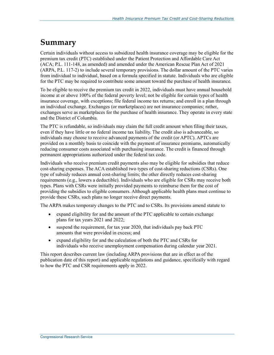 [20220203]R44425_健康保险费税收抵免和成本分担减少.pdf_第2页