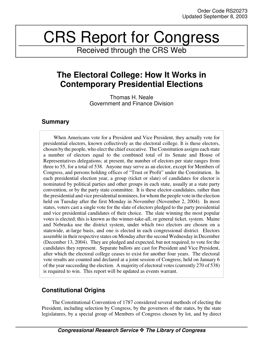 [20030908]RS20273_选举团：如何在当代总统选举中发挥作用.pdf_第1页