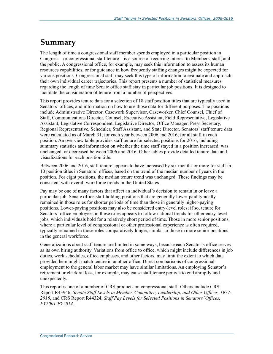 [20161109]R44684_2006-2016年参议员办公室选定职位的工作人员任期.pdf_第2页