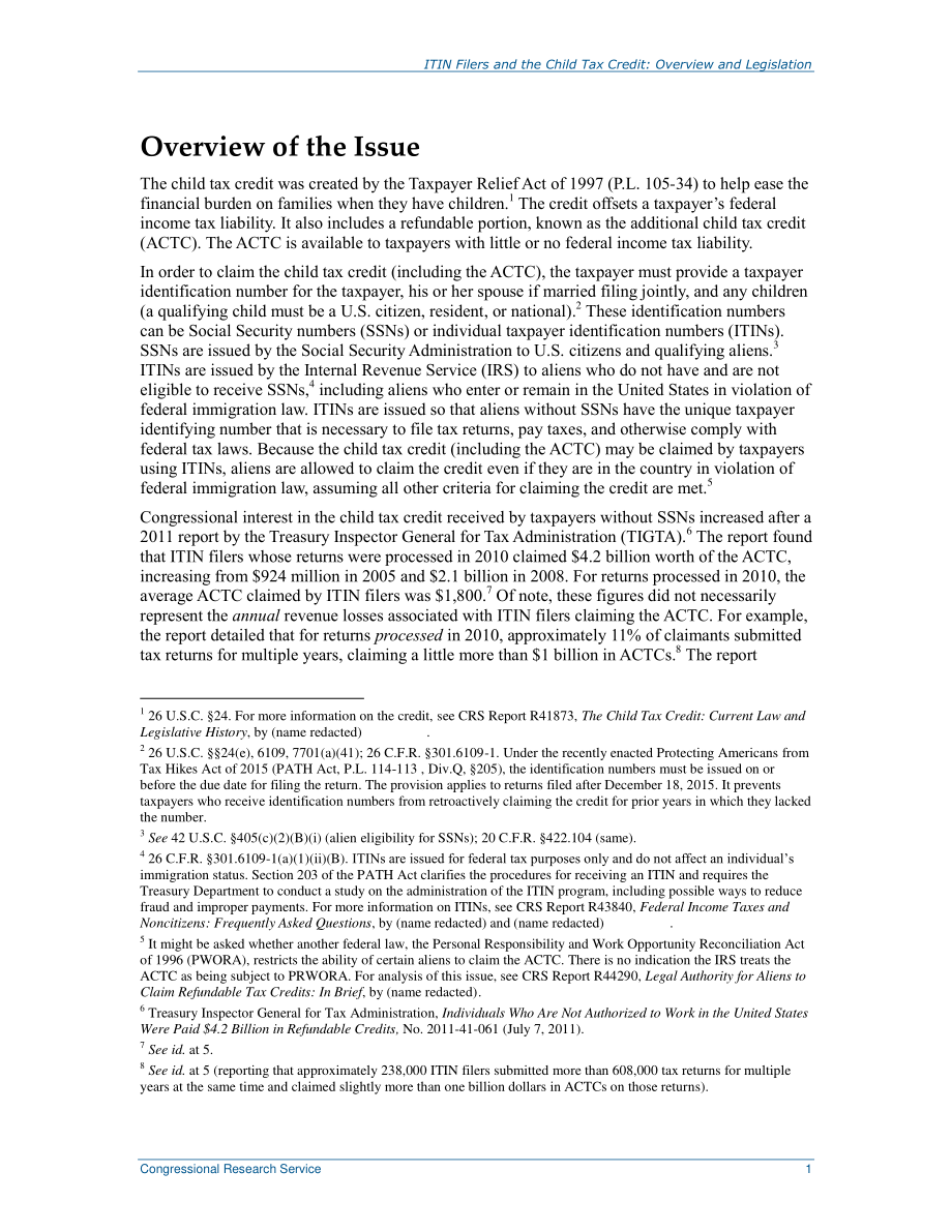 [20160322]R44420_个人纳税人识别号（ITIN）申报人和子女税收抵免：概述和立法.pdf_第3页