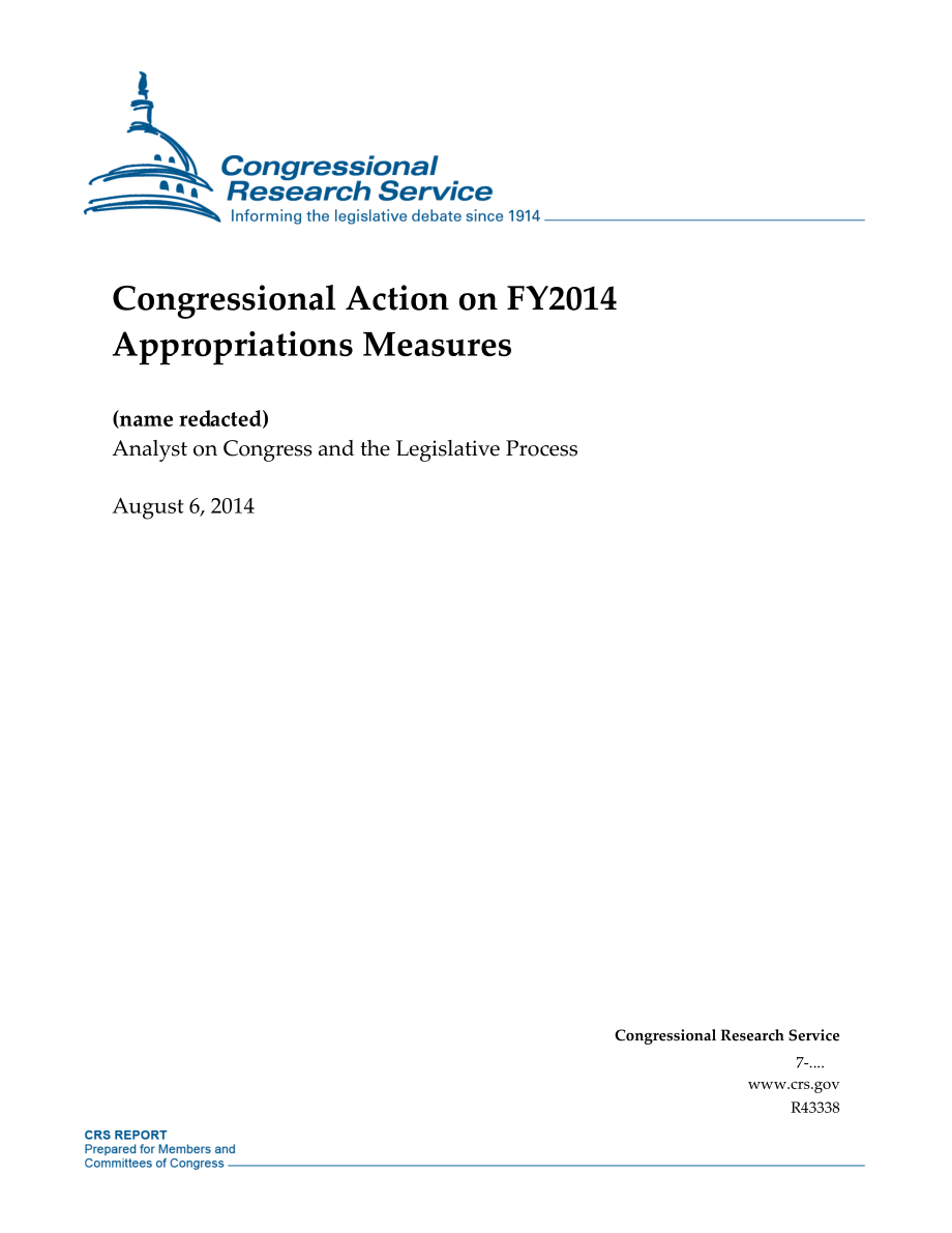 [20140806]R43338_国会就2014财年拨款措施采取的行动.pdf_第1页