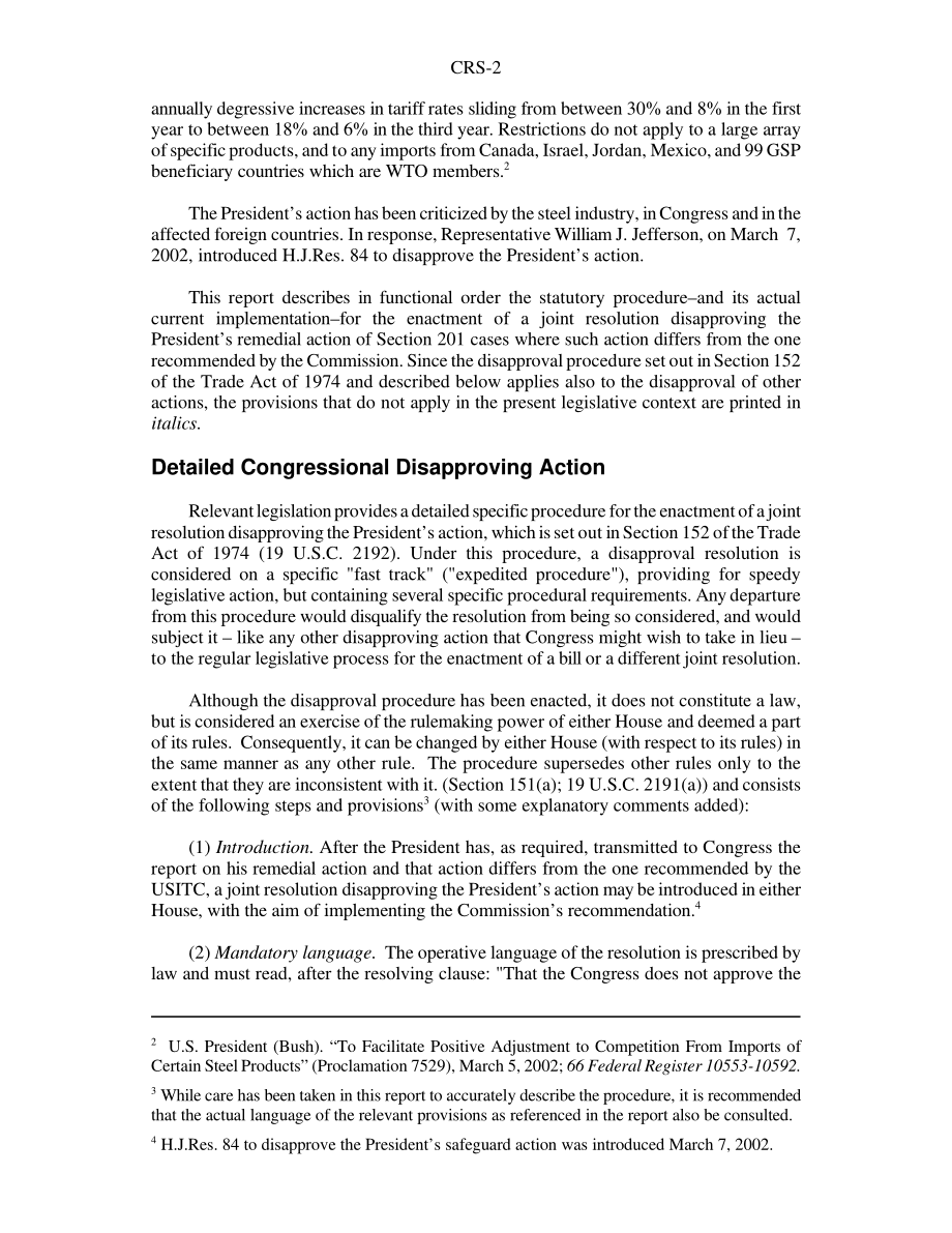 [20020426]RS21180_可能不批准总统对进口钢材实施保障措施的立法程序.pdf_第2页