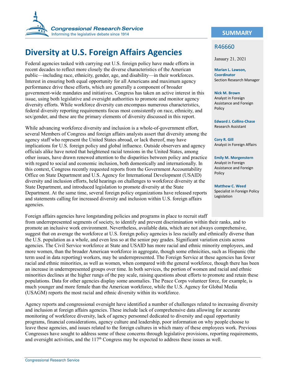 [20210121]R46660_美国在国外的面孔和声音：美国外交机构的多样性.pdf_第2页