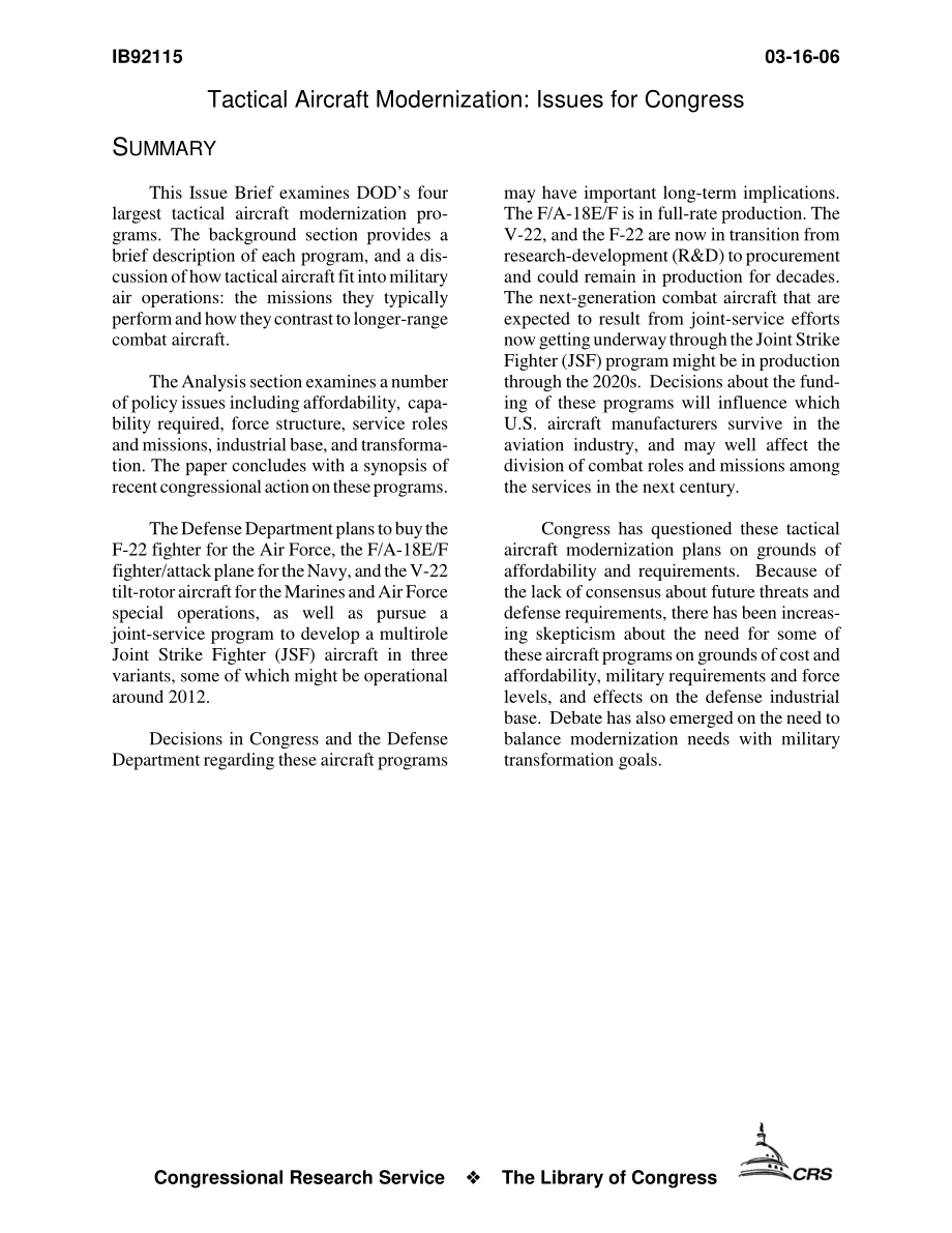 [20060316]IB92115_战术飞机现代化：国会议题.pdf_第3页