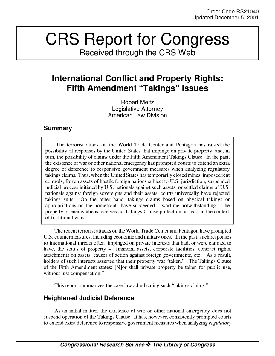 [20011205]RS21040_国际冲突与产权：第五修正案“征收”问题.pdf_第1页