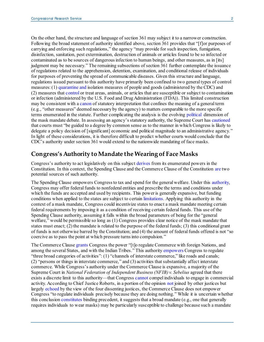 [20200806]LSB10530_总统或国会能否颁布一项全国性的面具授权？.pdf_第2页
