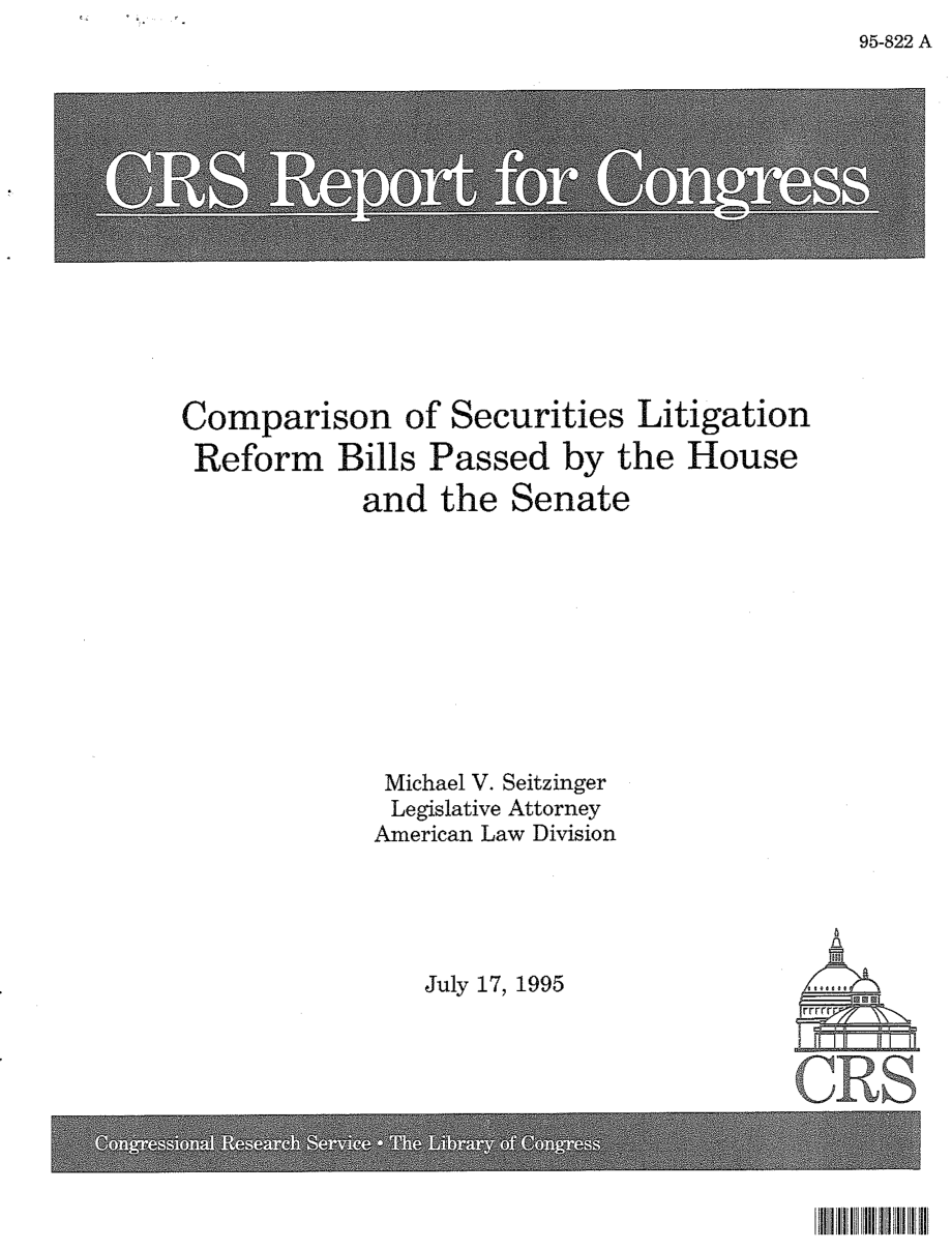[19950717]95-822_参众两院证券诉讼改革法案比较.pdf_第1页