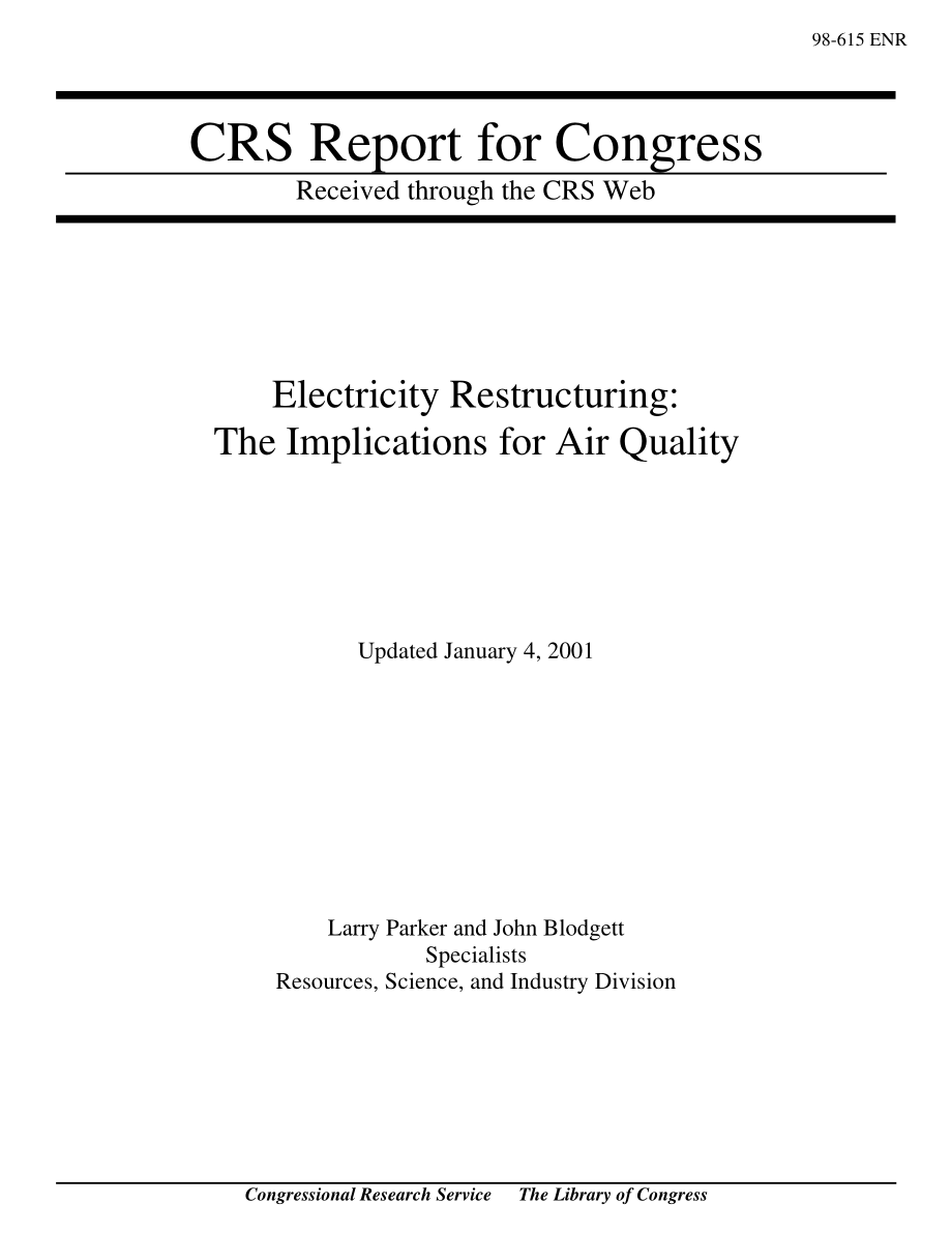 [20010104]98-615ENR_电力重组：对空气质量的影响.pdf_第1页