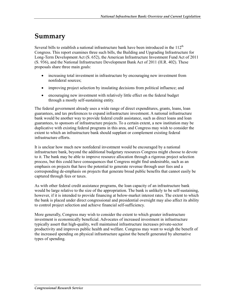 [20111214]R42115_国家基础设施银行：概述和现行立法.pdf_第2页