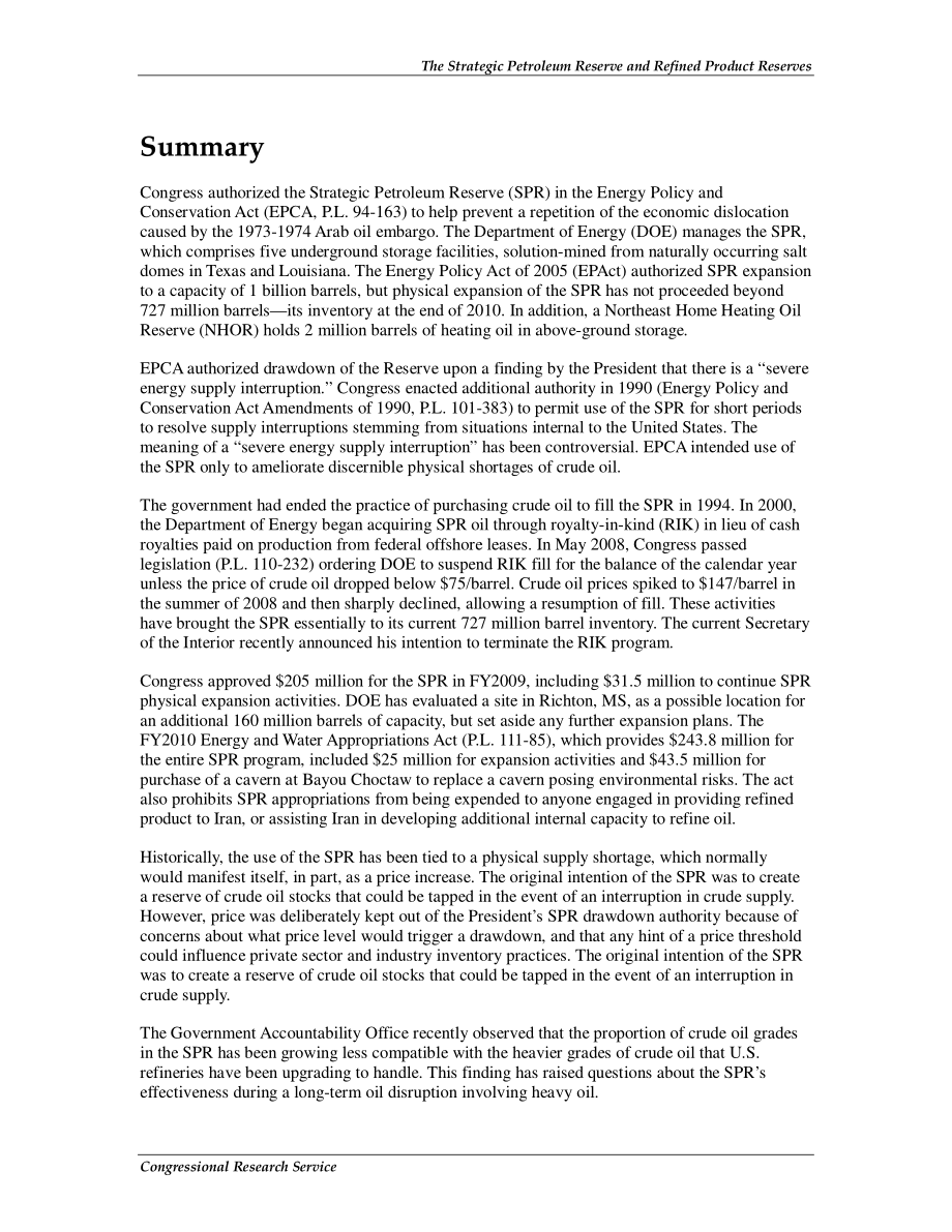 [20110311]R41687_战略石油储备和成品油储备：授权和提款政策.pdf_第2页