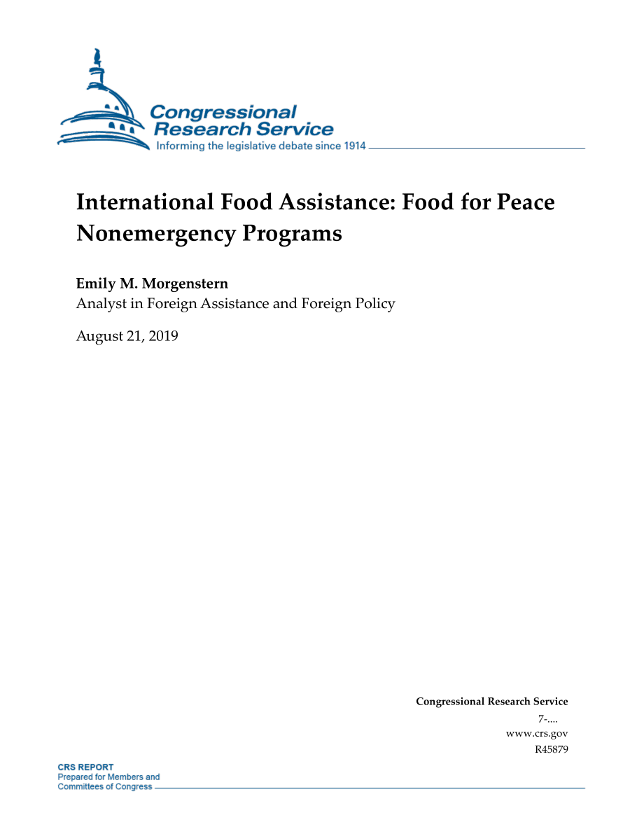 [20190821]R45879_国际粮食援助：粮食换和平非紧急计划.pdf_第1页