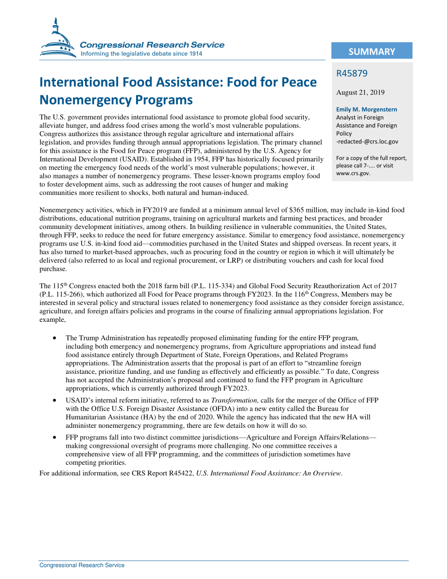 [20190821]R45879_国际粮食援助：粮食换和平非紧急计划.pdf_第2页