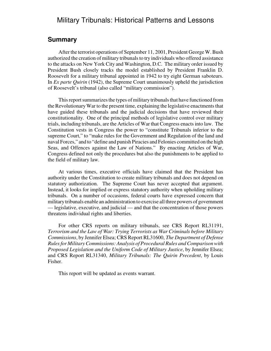 [20040709]RL32458_军事法庭：历史模式和教训.pdf_第2页