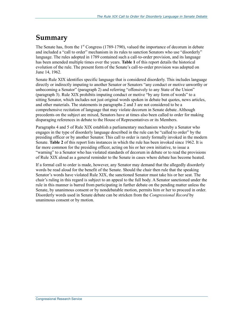 [20180627]R45241_第十九条参议院辩论中无序语言的秩序要求.pdf_第2页