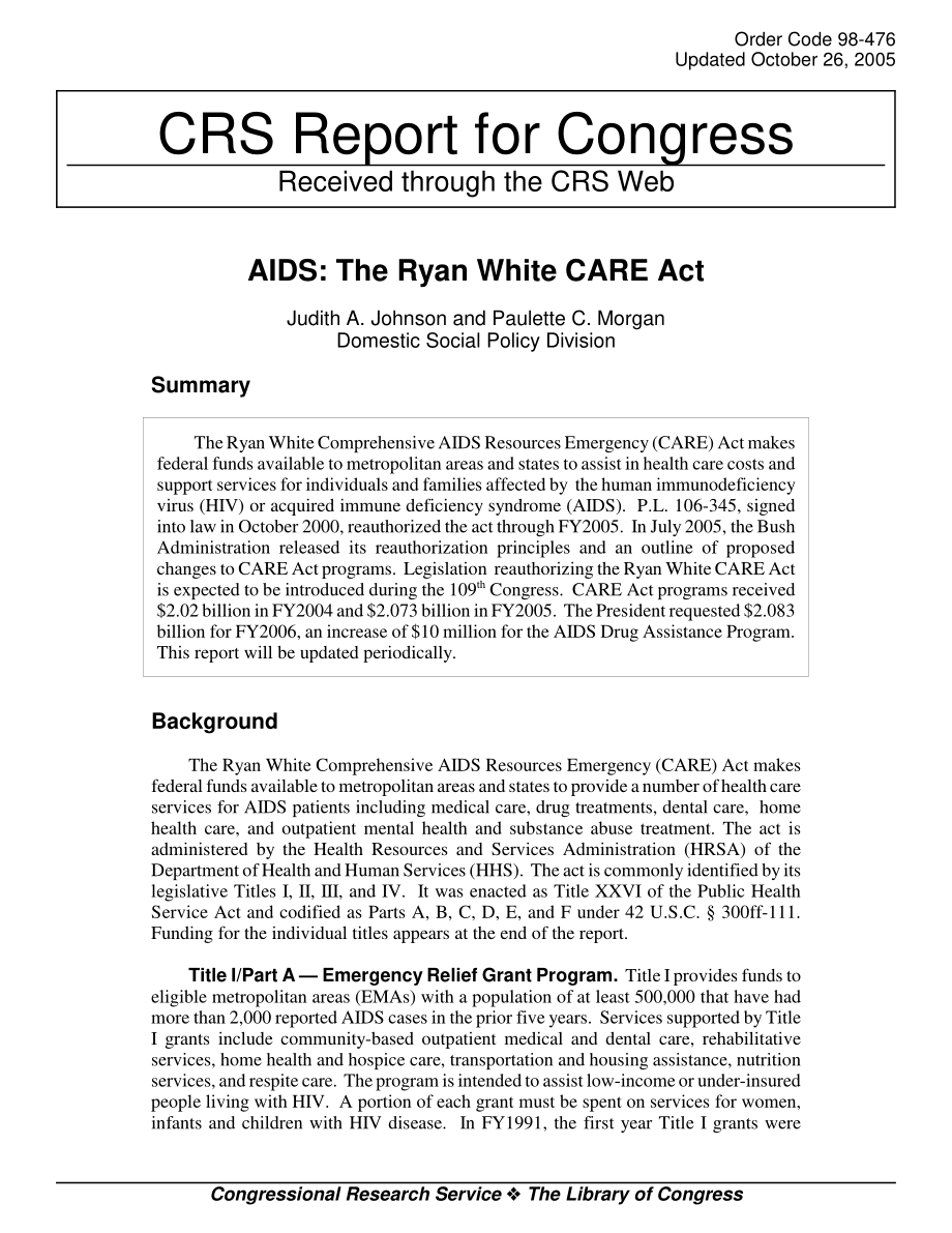 [20051026]98-476_艾滋病：Ryan White CARE法案.pdf_第1页