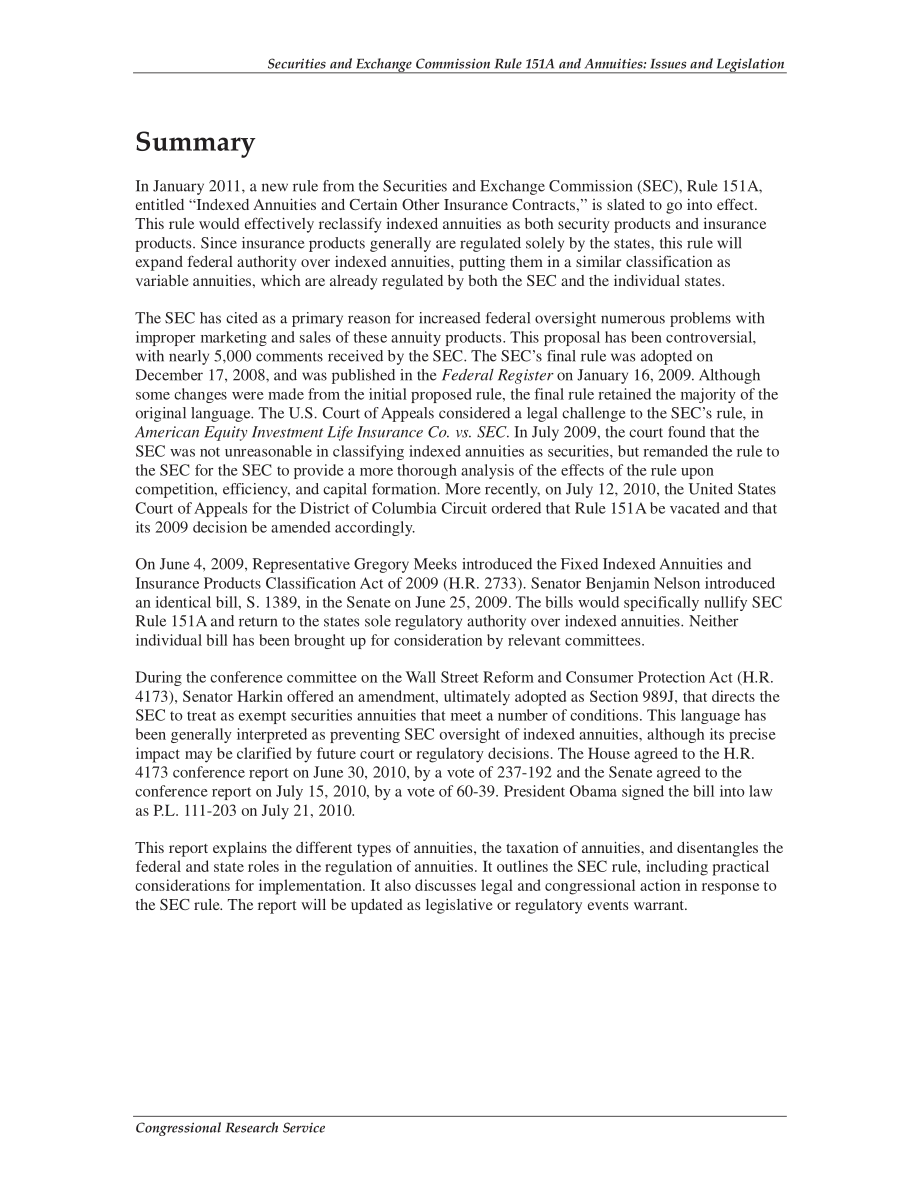[20100729]R40656_证券交易委员会规则151A和年金：问题和立法.pdf_第2页