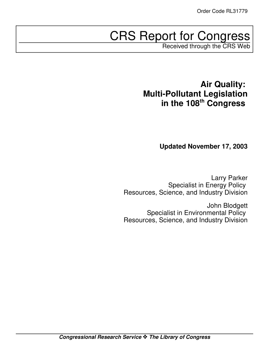 [20031117]RL31779_空气质量：第108届国会多污染物立法.pdf_第1页