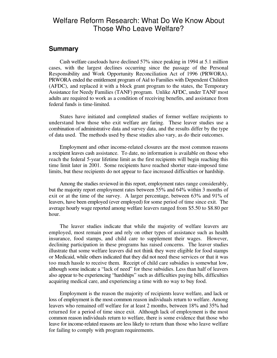 [20010313]RL30882_福利改革研究：我们对那些离开福利机构的人了解多少？.pdf_第2页
