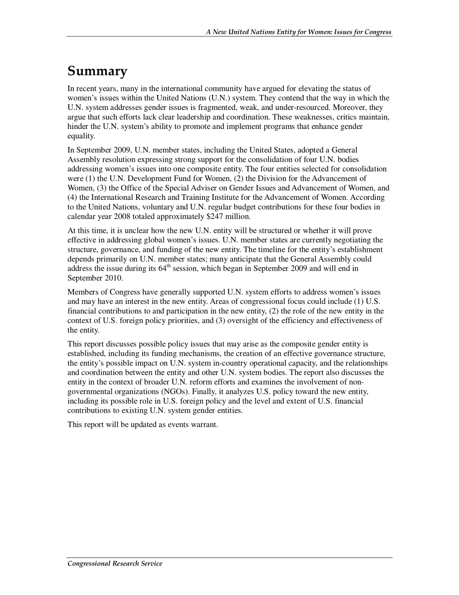 [20100525]R41257_一个新的联合国妇女实体：国会议题.pdf_第2页