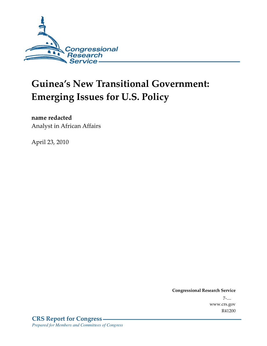 [20100423]R41200_几内亚新过渡政府：美国政策的新问题.pdf_第1页